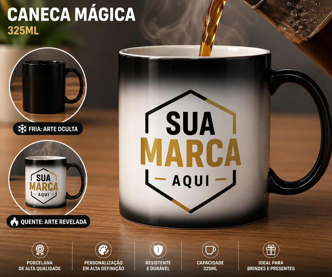 Caneca Mágica Personalizada 325ml c/ Sua Logo ou Foto